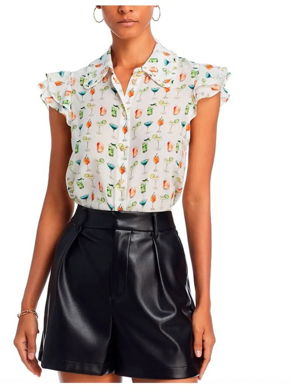 Alice + Olivia Martel flutter sleeve silk blouse size S